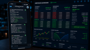 Telegram alerts for cryptocurrency trading showing real-time arbitrage notifications on a mobile phone.