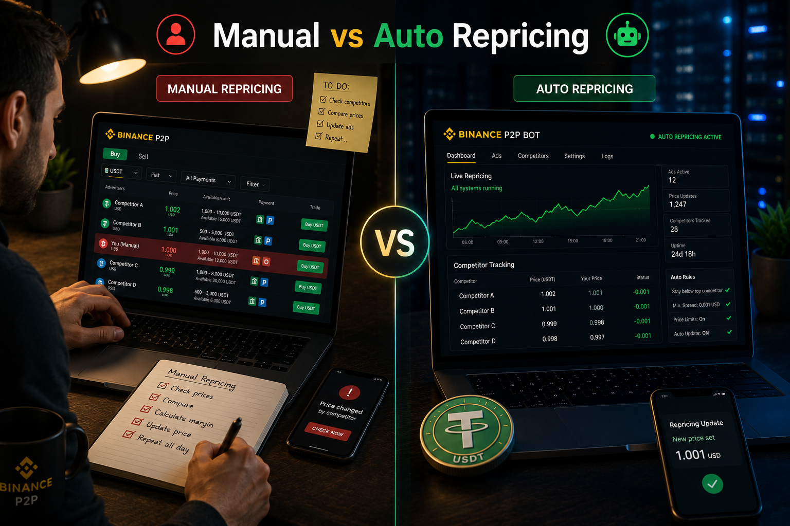 Repricing Manual vs Repricing Automático en Binance P2P